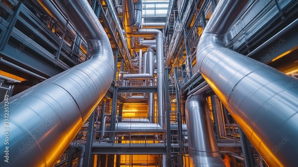 Industrial Pipes & Machinery, Interior View of a Power Plant
