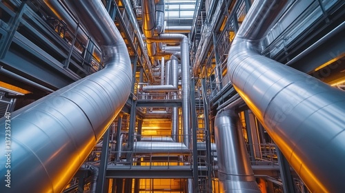 Obraz na płótnie Industrial Pipes & Machinery, Interior View of a Power Plant w salonie