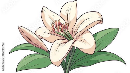 An illustration of a blooming cream colored lily flower
