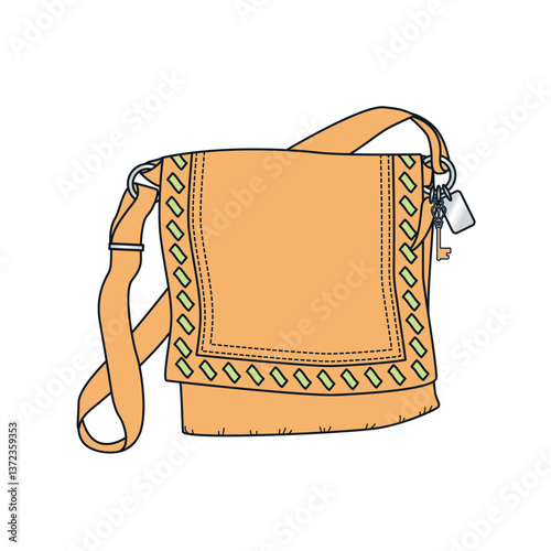 Male crossbody  shoulder bags vector mockup template technical flat design.
