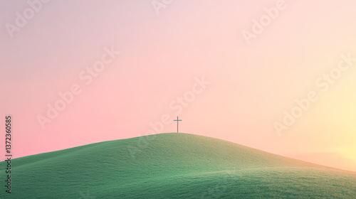 Easter Minimalism: Rabbit & Cross Silhouette on Pastel Gradient BG for Web & Print.Generative AI