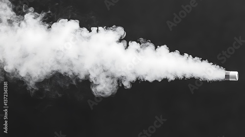 An object emitting a thick plume of white vapor on black background