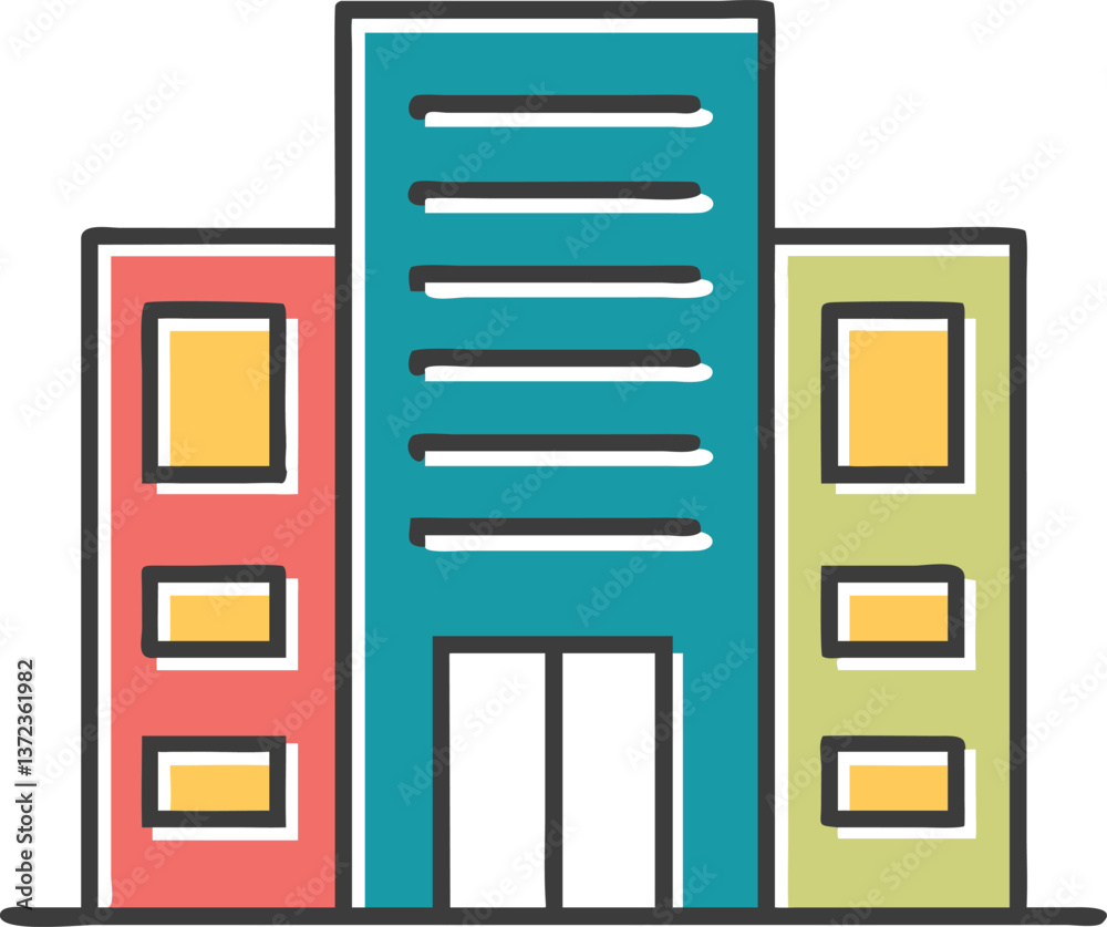 A corporate building icon with a simple design of tall windows A corporate building icon with a simple design of tall windows