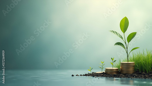 Refined financial backdrop featuring low impact investing opportunities subdued design with generous negative space for text insertion emphasizing reduced ecological footprints prudent capital allocat