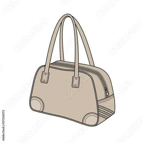 Leather luggage bags technical flat drawing vector mockup template