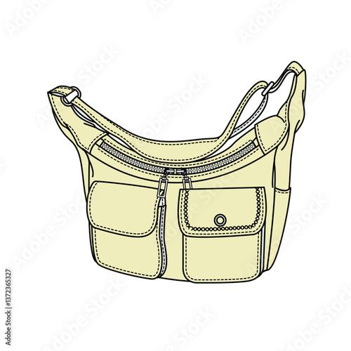 Men's satchel bags technical line drawing vector mockup template.