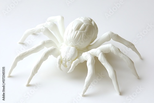 A Detailed White Sculpture of an Arachnid on a White Surface