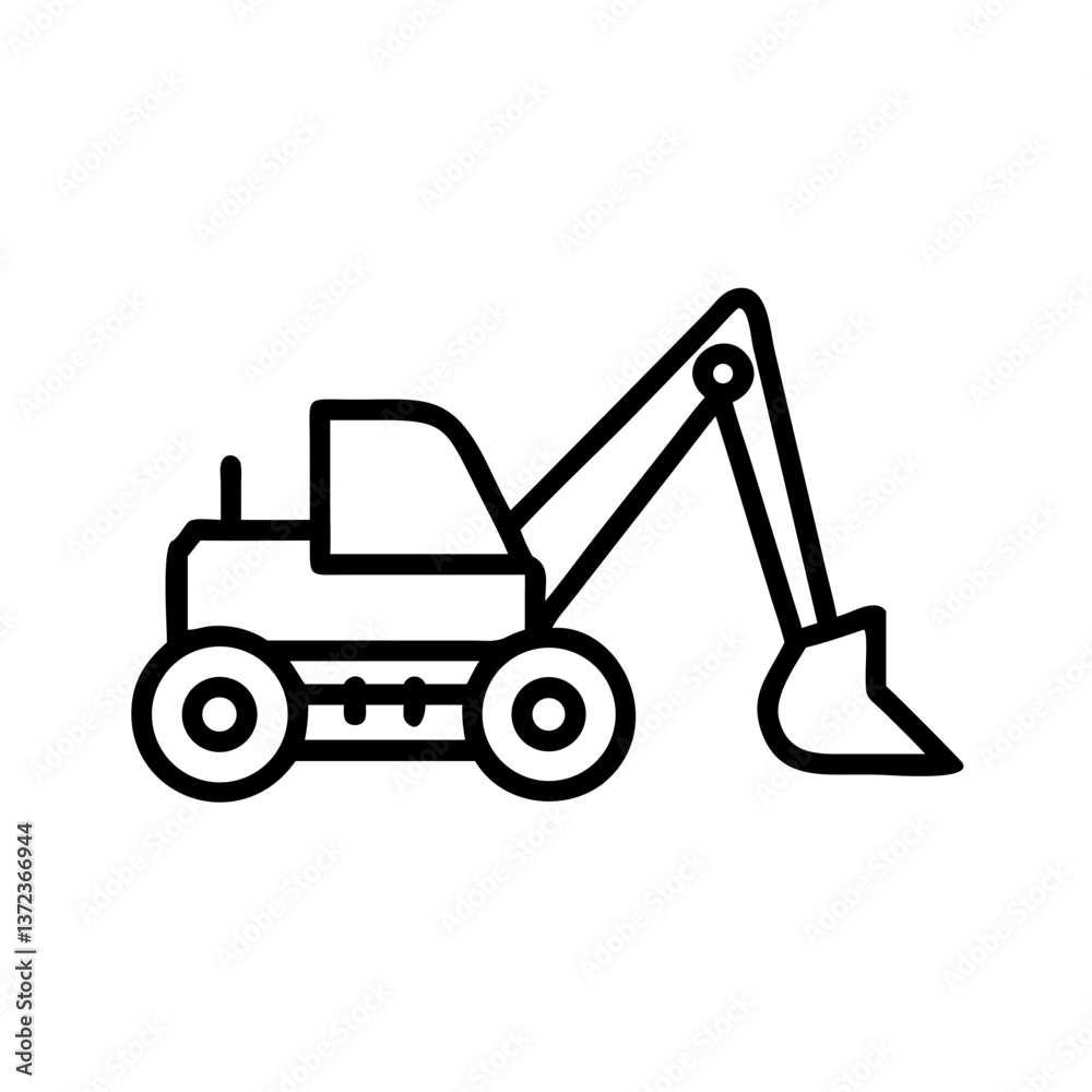 Backhoe Loader Icon in Minimalist Style on Clear Background Backhoe Loader Icon in Minimalist Style on Clear Background