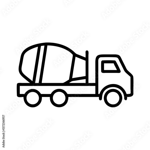Concrete mixer truck icon in minimal style on clear background  