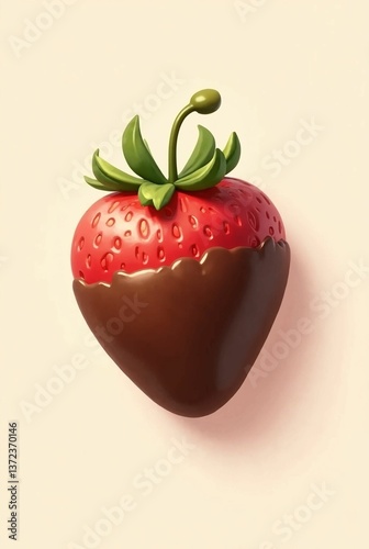strawberry in chocolate on a white background, 3d illustration