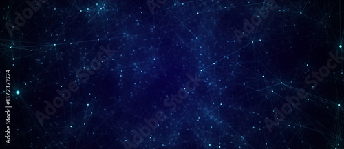 Network connection structure. Abstract blue background with moving dots, lines and triangles. Futuristic illustration. Digital technology design. 3d rendering