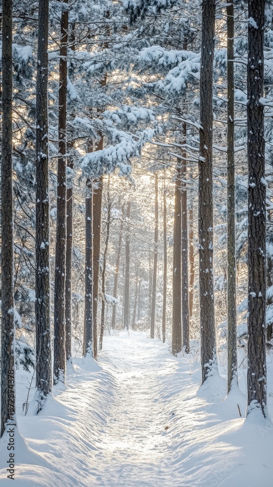 Fototapeta premium Snowy Path Through Winter Forest.