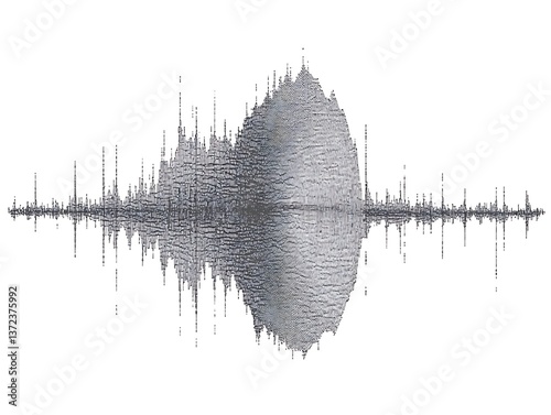 A textured grayscale waveform graphic reflected on a white background
