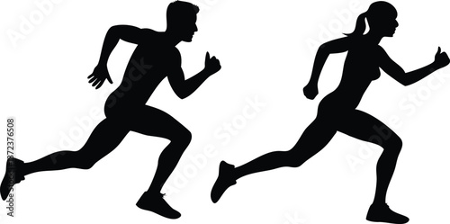 Running Man Silhouettes Set – Sprinting Poses Vector for Motion and Fitness Concepts