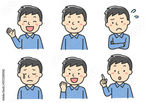 いろいろな表情の男性イラストセット