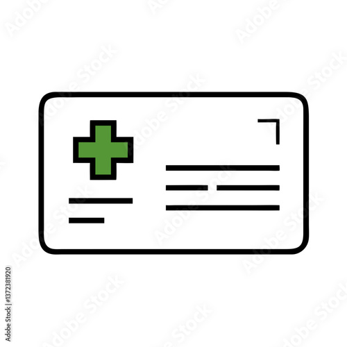 Minimalist medical id card design with green cross icon on white background