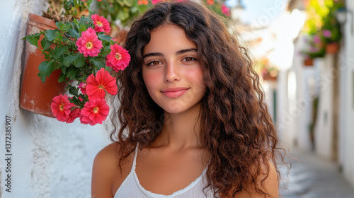 Geranium Glow and Andalusian Charm in a Joyful Easter Day Celebration Portrait