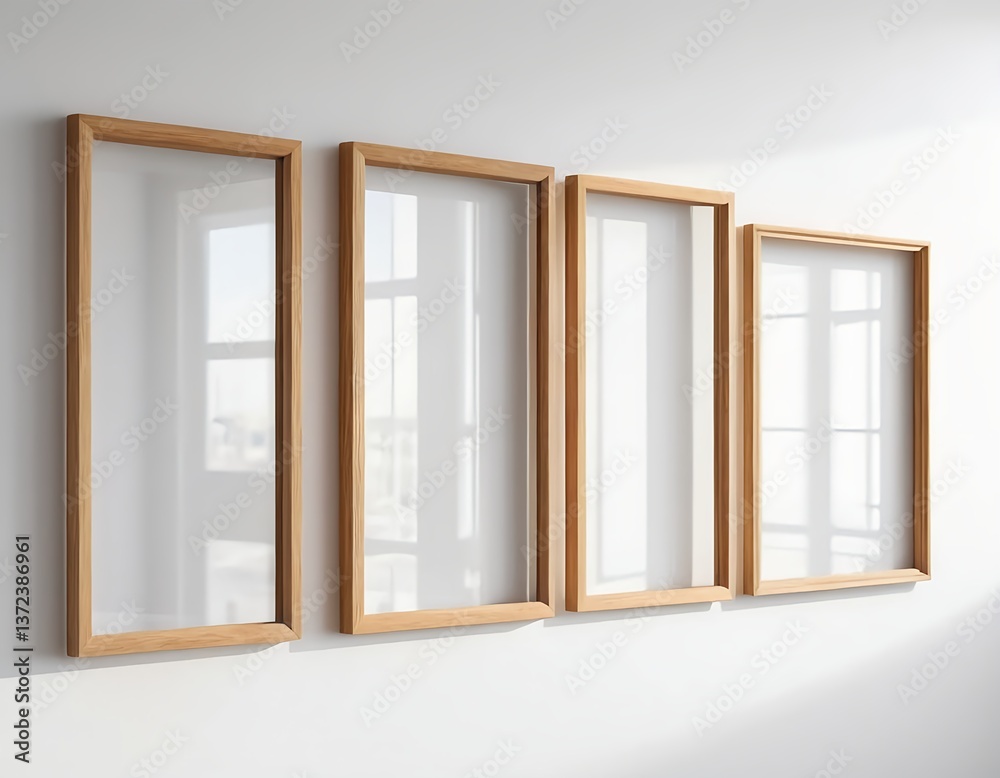 Fototapeta premium Empty Wooden Frames on White Wall
