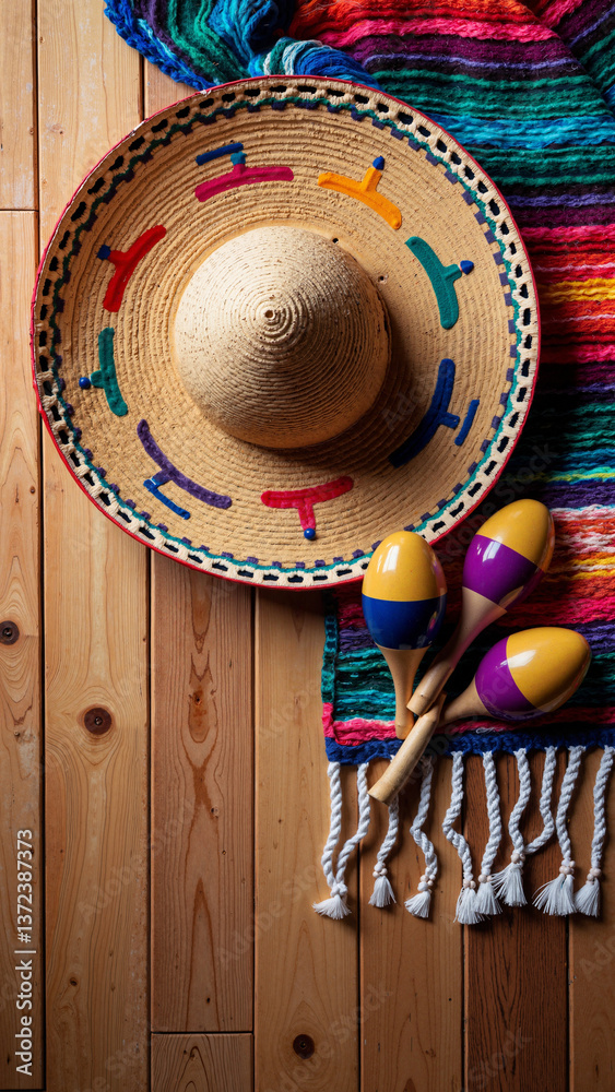 Traditional Mexican Sombrero and Maracas Isolated on Transparent Background for Cultural Marketing and Event Promotions