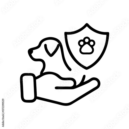 Hand holding a dog with a protective shield symbolizing pet insurance and care