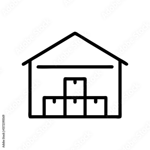 Outline of a warehouse with stacked boxes symbolizing logistics and storage