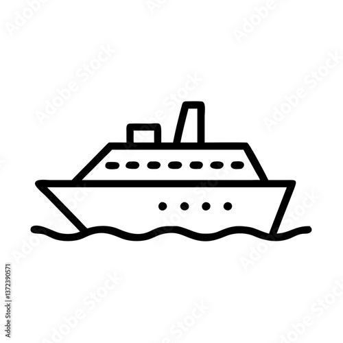 Stylized cruise ship sailing on calm waves, symbolizing travel and adventure