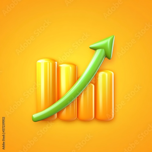 An upward trending growth illustration presented with an arrow and chart columns