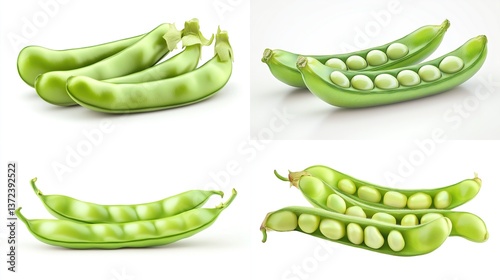 Wallpaper Mural Fresh green peas, open and closed pods, isolated on white background. Torontodigital.ca