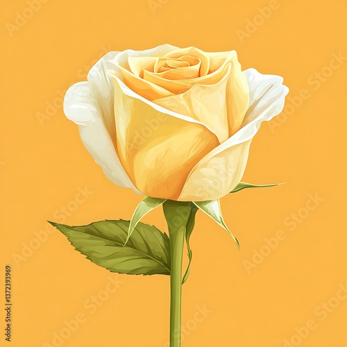 A beautiful yellow rose with white edges on a solid background