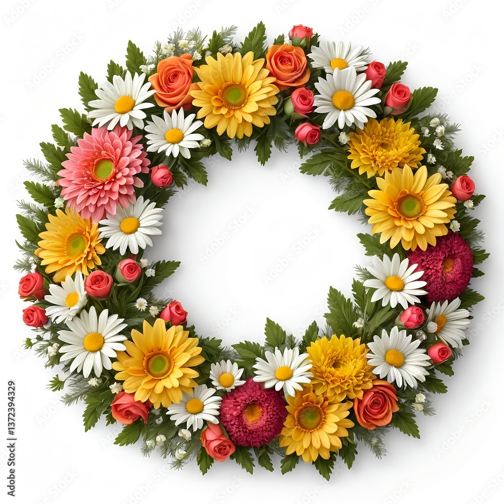 Floral Wreath of Daisies, Gerbera Daisies, and Roses Floral Wreath of Daisies, Gerbera Daisies, and Roses