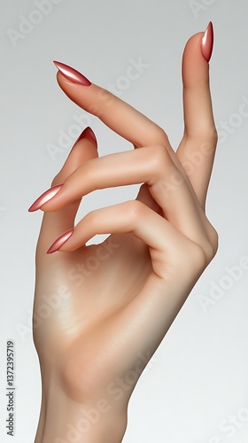A hand gracefully displaying long nails with attractive shiny polish