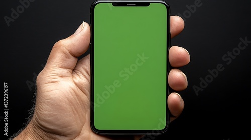 Human Hand Gripping A Mobile Phone With Green Display