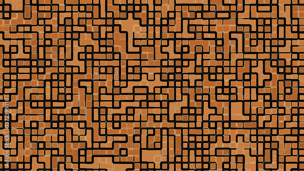 Interlocking brown and black squares and rectangles create a modern geometric pattern Interlocking brown and black squares and rectangles create a modern geometric pattern