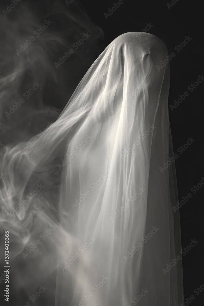 Naklejka premium A thin veil of mist elegantly dances in front of a rich, shadowy background.