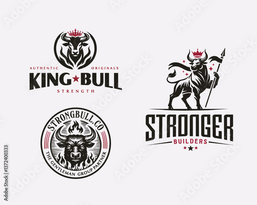 Vintage classic wild king buffalo strong ox logo mark template 
