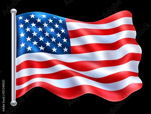 A digitally rendered waving flag with stars and stripes