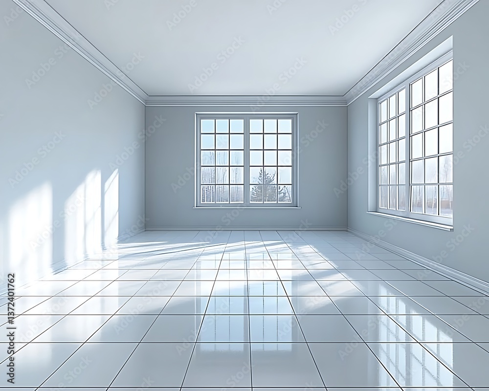 Fototapeta premium Empty room with large windows