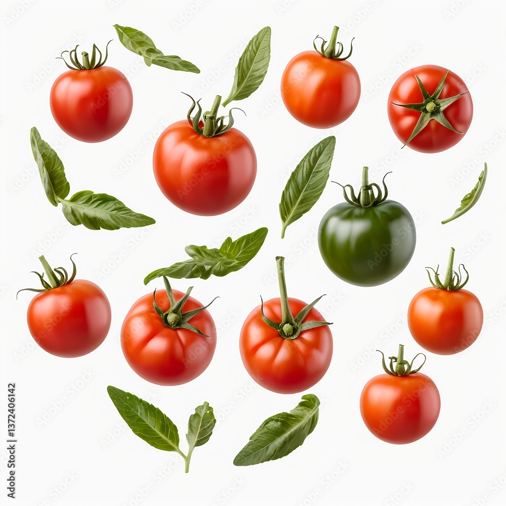 Floating Tomatoes and Basil Leaves Floating Tomatoes and Basil Leaves