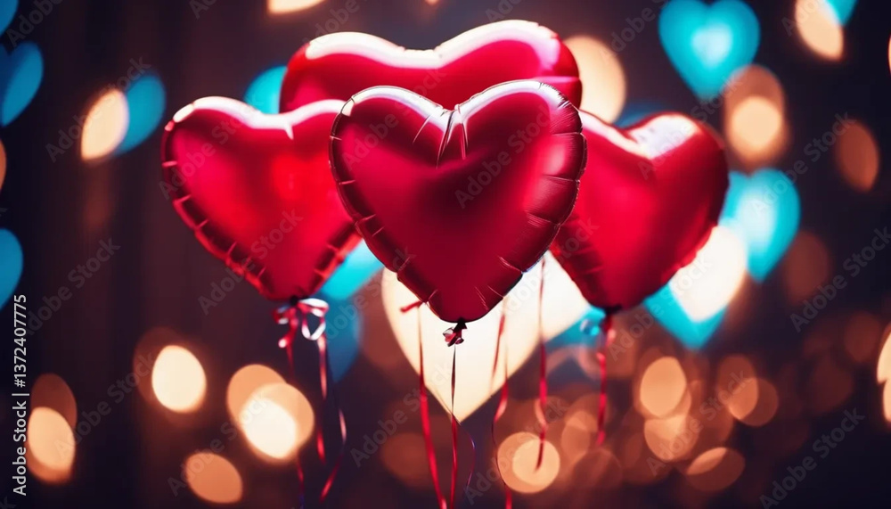 Red heart shaped balloons. Close up.