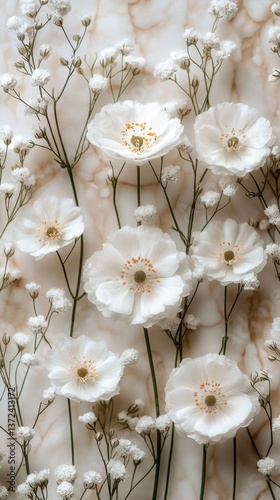 Delicate Floral Arrangement of White and Dried Flowers for Elegant Wedding Decor in Pastel Colors