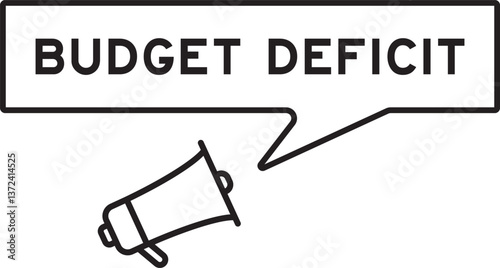 Megaphone icon with speech bubble in word budget deficit on white background