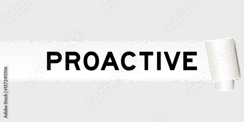 Ripped gray paper background that have word proactive under torn part