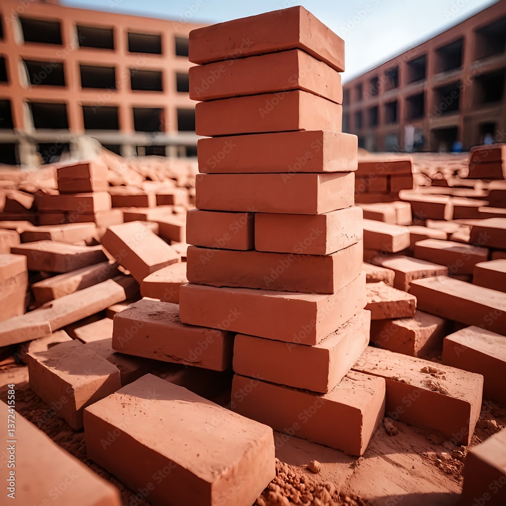 Stack of Red Bricks at Construction Site Stack of Red Bricks at Construction Site