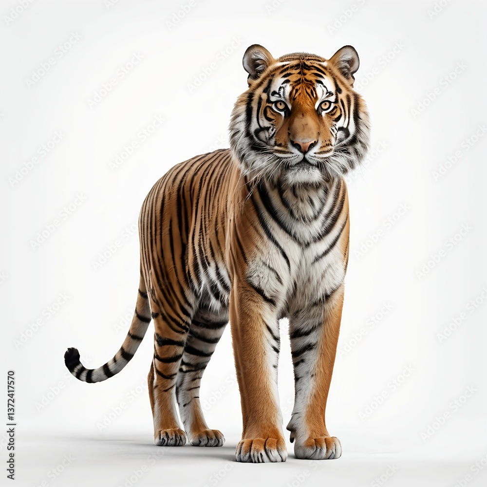 Fototapeta premium Majestic Tiger Standing on White Background
