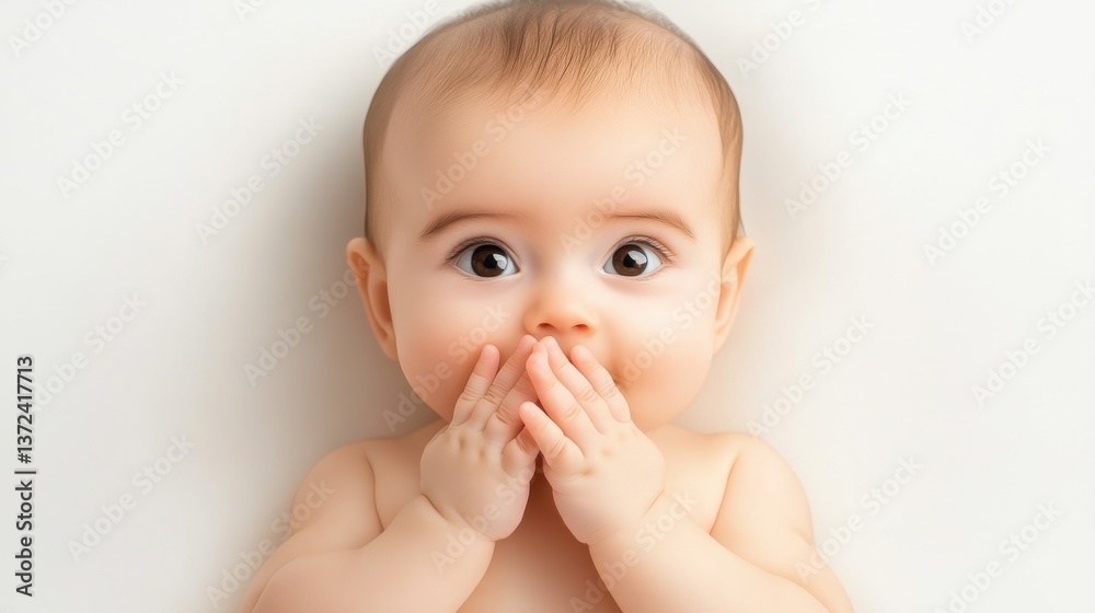 Adorable Baby with Big Eyes and Tiny Hands Making a Cute Expression Adorable Baby with Big Eyes and Tiny Hands Making a Cute Expression