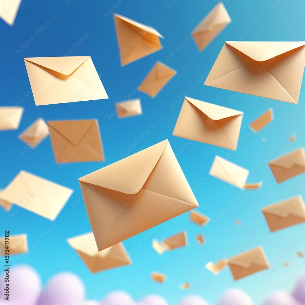 Flying Envelopes, Communication Concept Flying Envelopes, Communication Concept