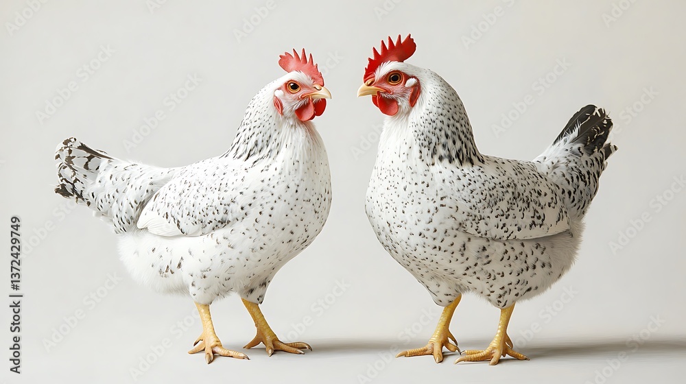 Fototapeta premium Ameraucana and american bresse chicken breeds in a farm setting captivating poultry portraits natural environment