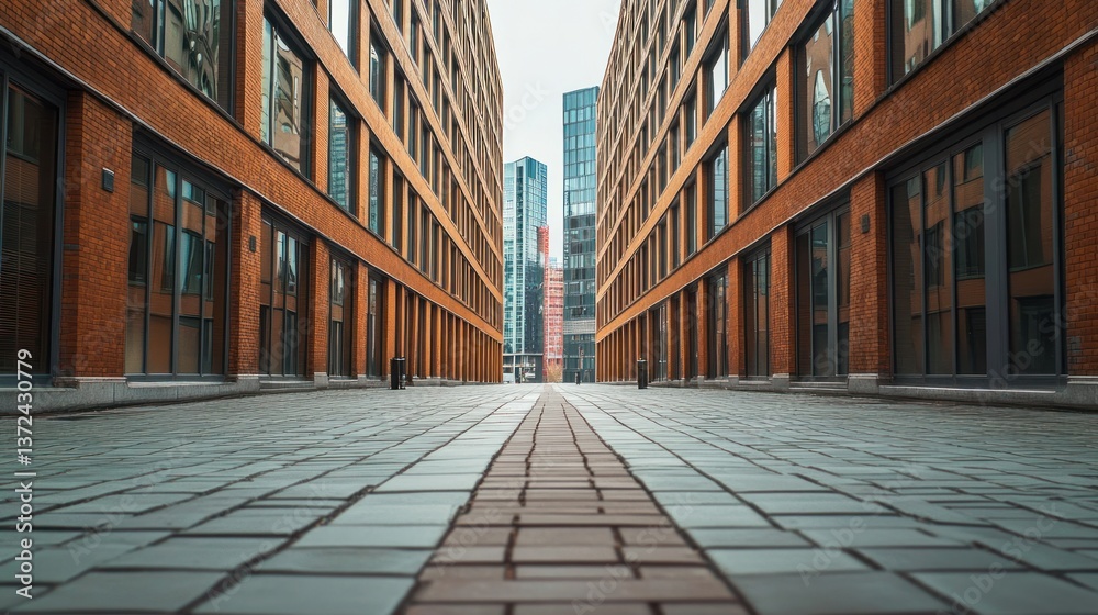 Modern Brick Buildings Alleyway Perspective Cityscape Modern Brick Buildings Alleyway Perspective Cityscape