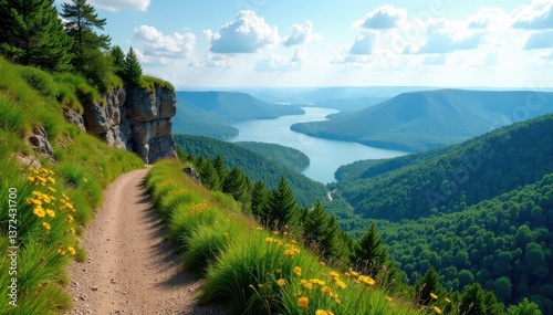 Cliffside trail overlooking valley, Charlevoix, view, trail