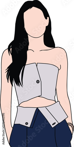 Minimalist vector illustration of a fashionable woman wearing a modern outfit.showcasing simplicity, confidence, and a trendy design suitable for fashion-related projects.